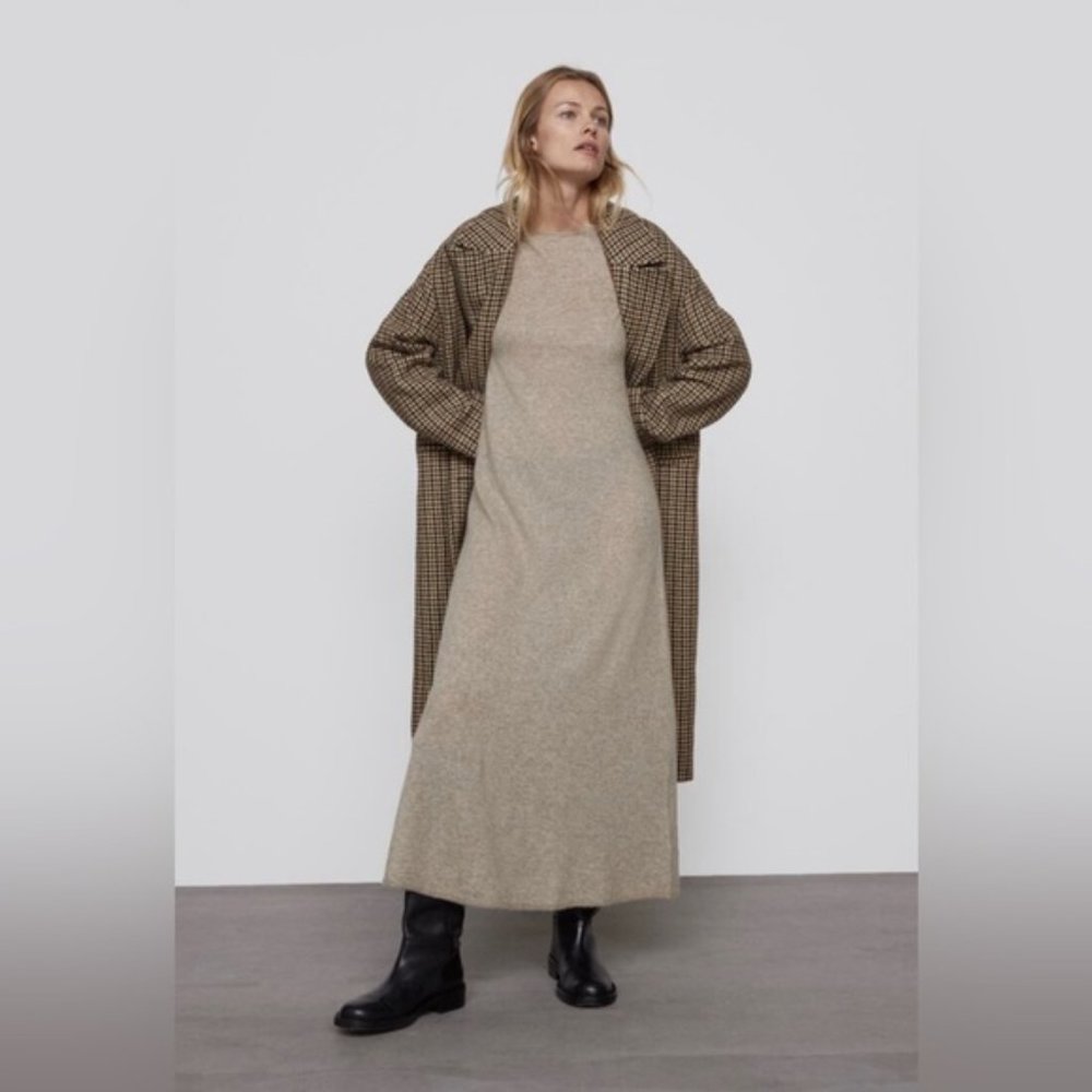 NWT Zara WOOL AND ALPACA BLEND KNIT Midi DRESS size S